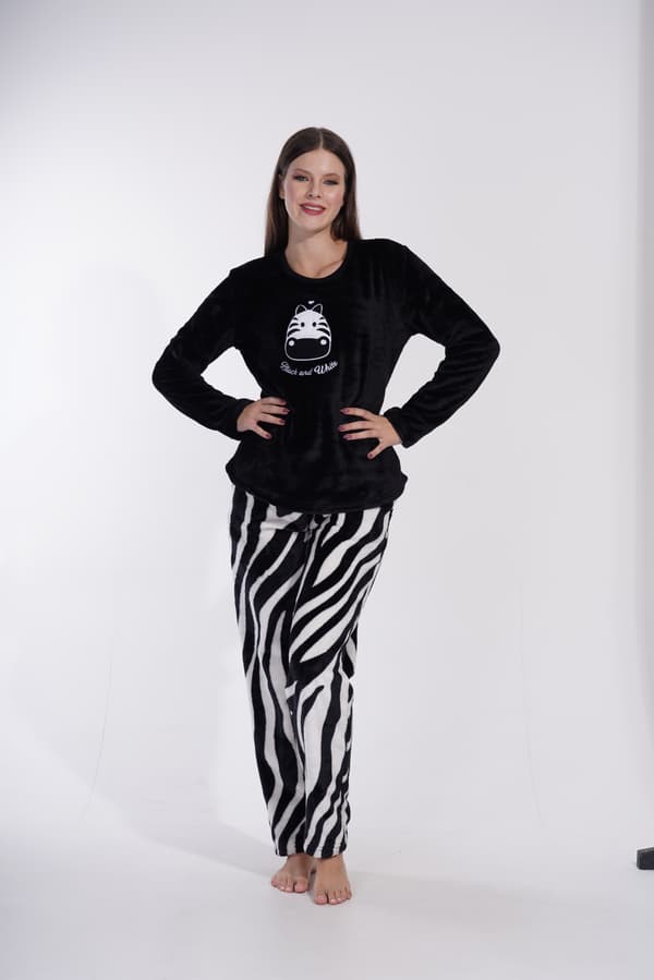Dame plys vinterpyjamas M 38 varm zebra