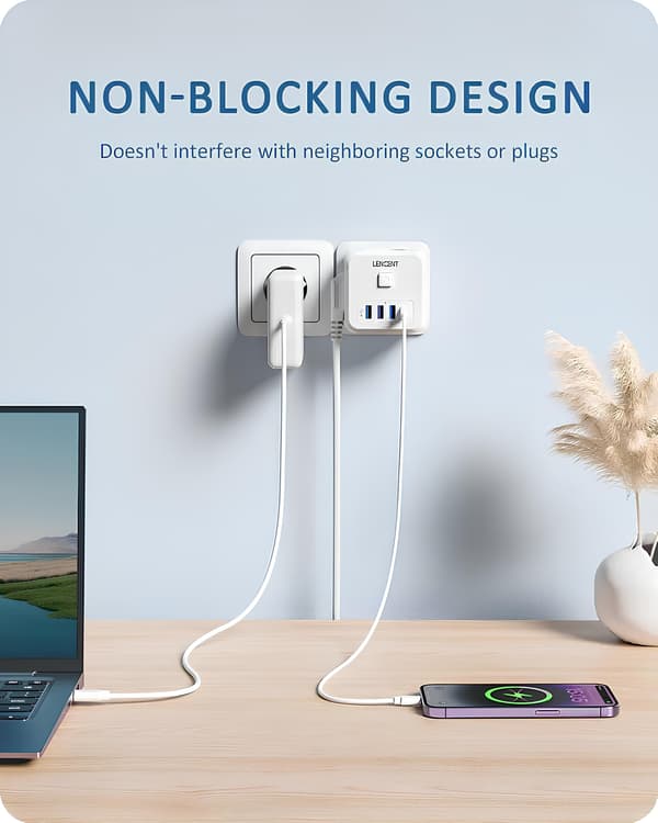 LENCENT 7 i 1 EU-stikdåse, PD35W 3AC 3U1C strømdåse med USB
