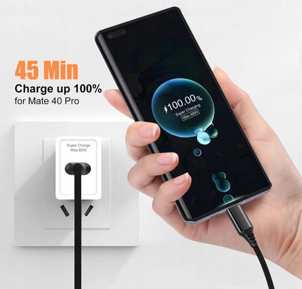 Sort 5 meter 6A USB-A til USB-C kabel 5m. 6 ampere