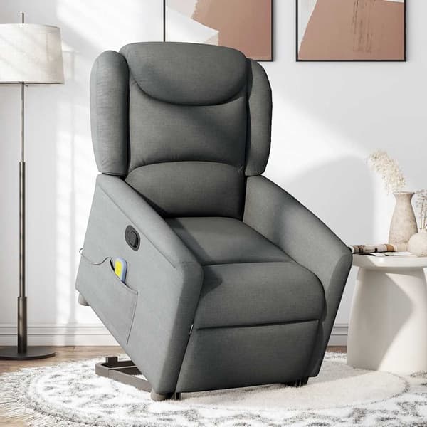 vidaXL Lyftbar massagefåtölj mörkgrå tyg