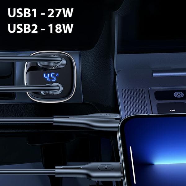USAMS C29 45W 2xUSB-A Snabbladdare Bil Ljus Guld