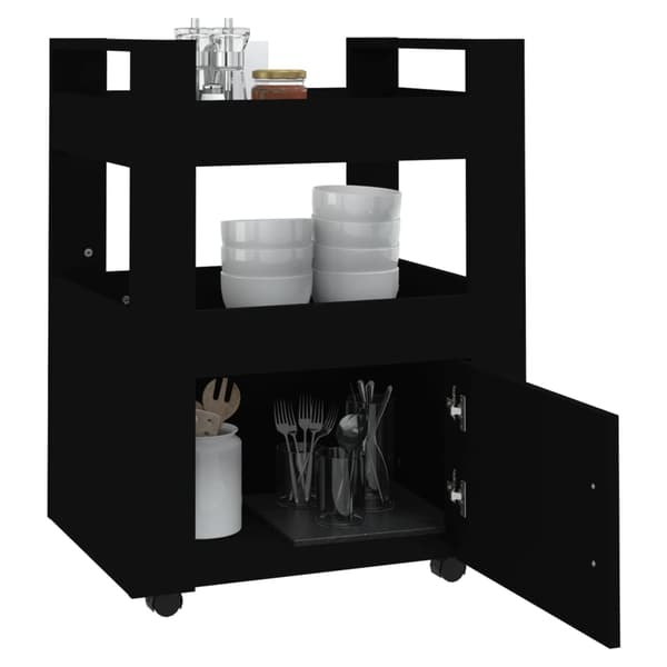 vidaXL køkkenvogn, sort, 60x45x80 cm, træbaseret materiale