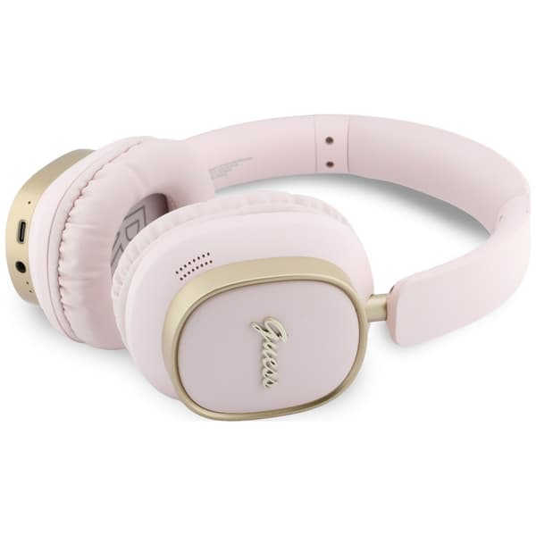 Guess Bluetooth ENC Rektangulära Metallskript Rosa On-Ear Hörlurar