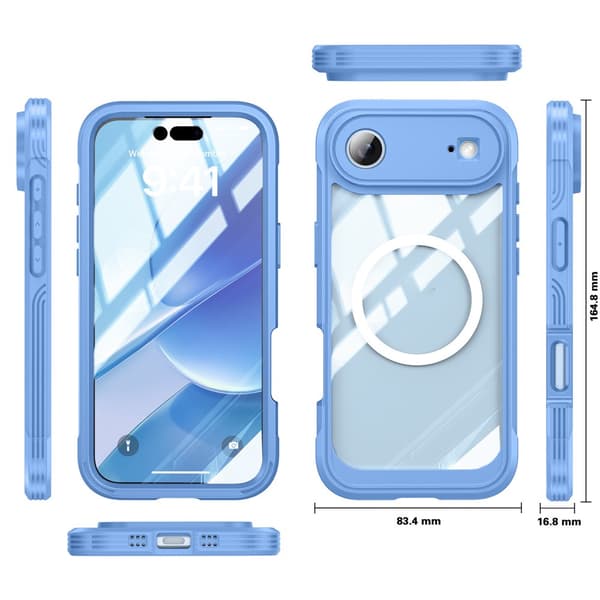 iPhone Air-cover, stødsikkert, med glas, til MagSafe, blå