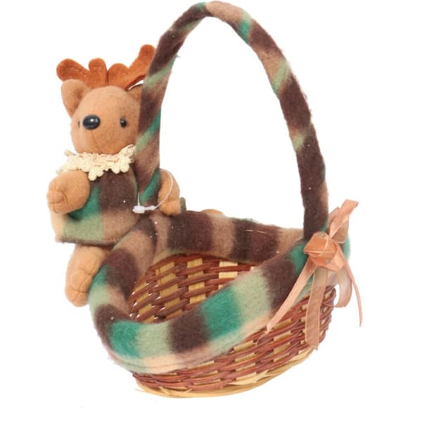 Oval julekurv med pluche 24 cm - brun-grøn