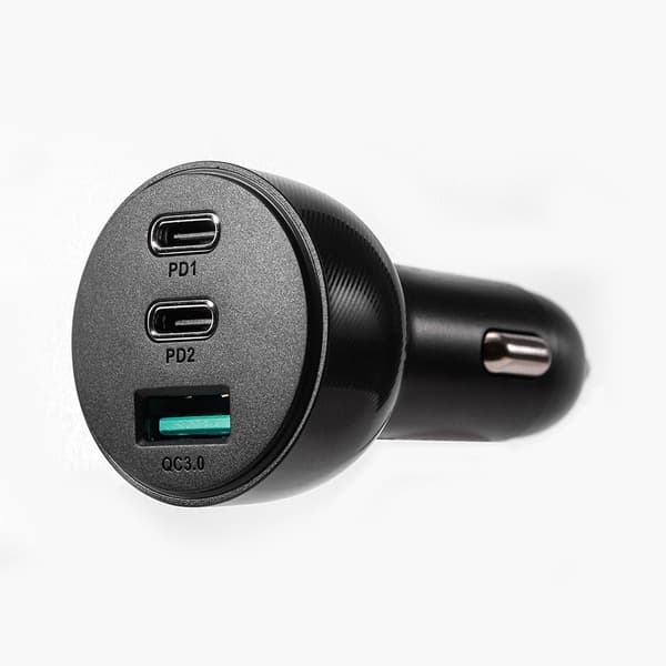 Cigarettænder Biloplader 3 USB Porte og 2x USB-C 70W - Sort