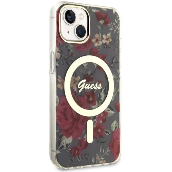 Guess Flower MagSafe-etui til iPhone 14 Plus, grøn/khaki