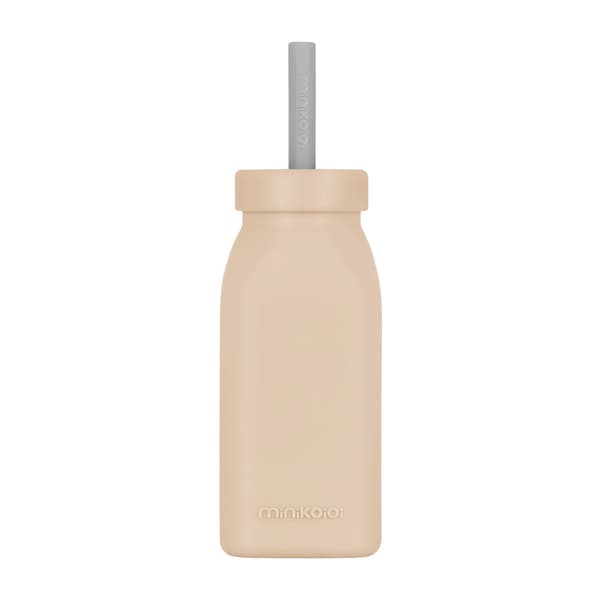Silikon barnvattenflaska med sugrör och lock 200 ml 6m+ Beige