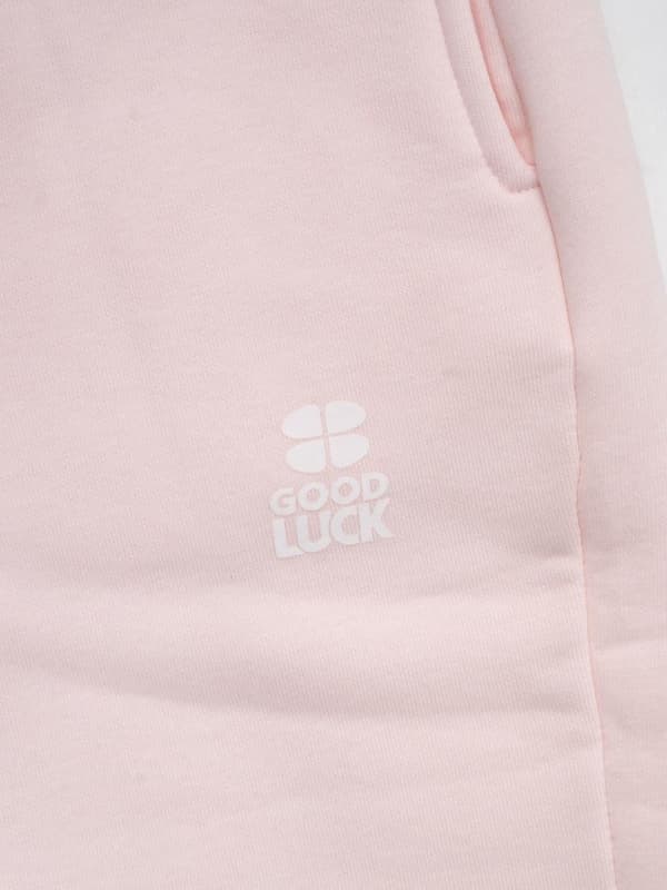 Herre lyserøde joggingbukser med GOOD LUCK-logoprint, L