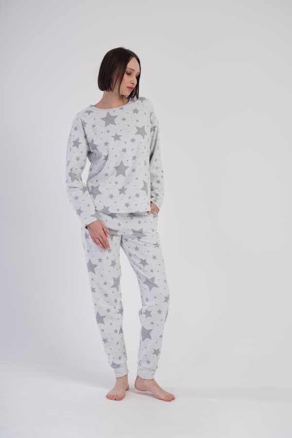 Naisten puuvillapyjama, jossa pitkät housut L, mukavat taskut