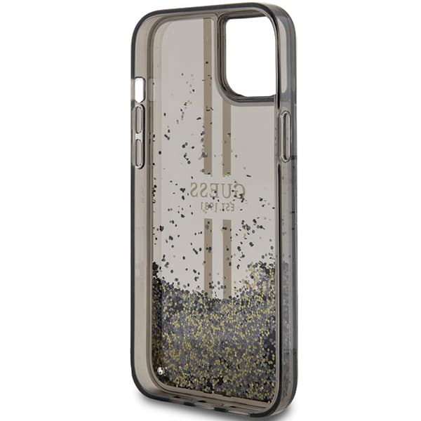 Guess Liquid Glitter Gold Stripes cover til iPhone 15 Plus, sort
