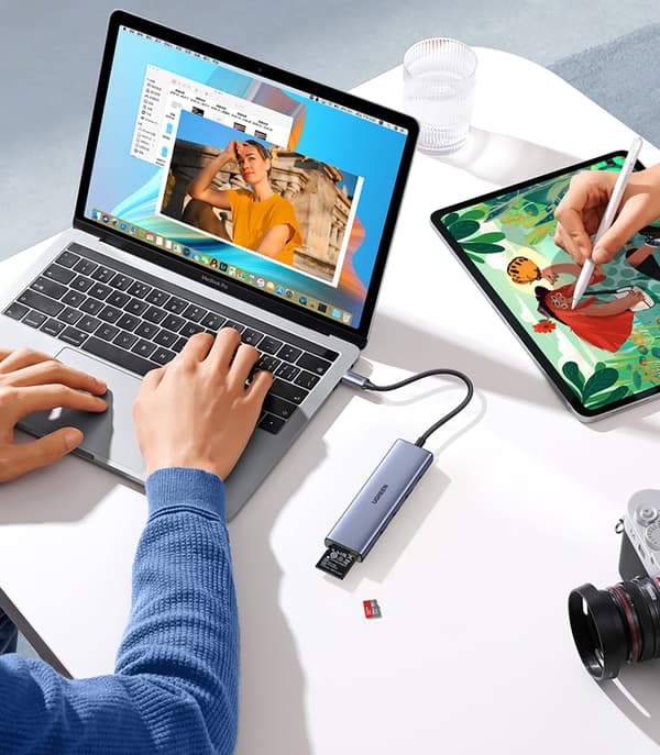 6-i-1 HUB-adapter USB-C - HDMI / USB-A / SD TF-kortläsare - Grå