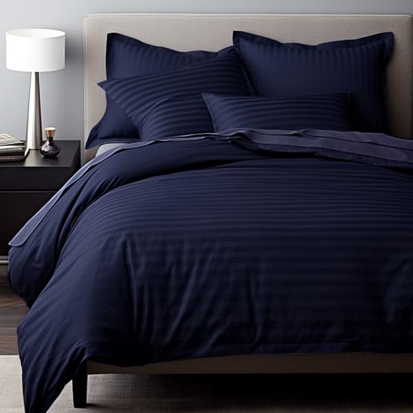 Bäddset 180x200 satin 100% BOMULL marinblå med klassiska ränder