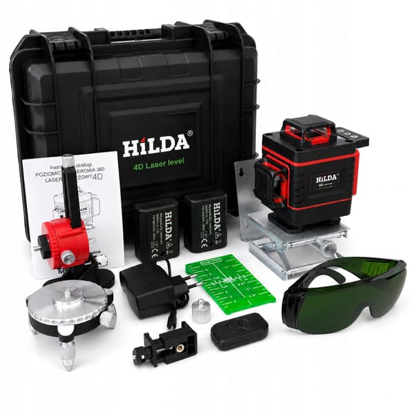 360° planlaservaterpas Hilda 4DMAX krydslaserstativ 2,9 m