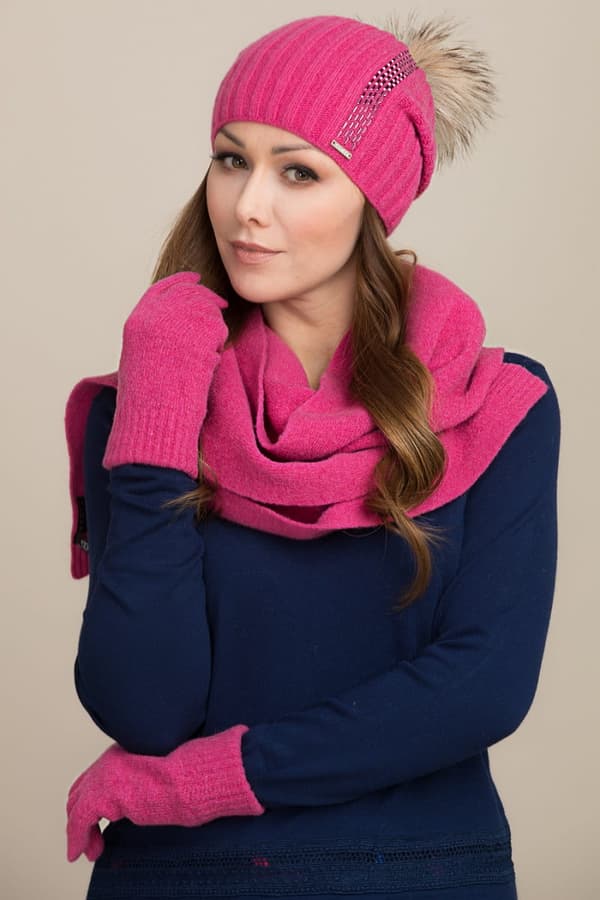 AMBER damhatt med pompom, hallon