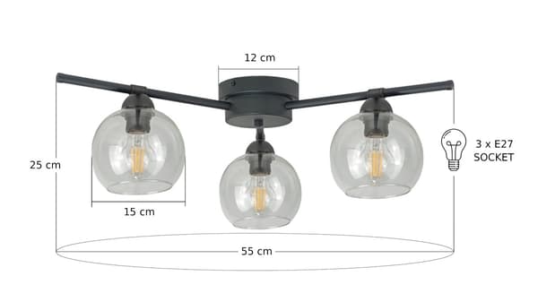 Loftlampe 3xE27 BOZON CLEAR