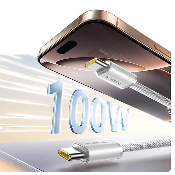 USB-C 100W 1m flätad magnetisk kabel - vit