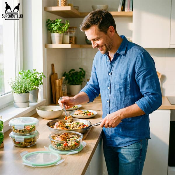 4x lufttætte runde glasbeholdere til opbevaring af mad