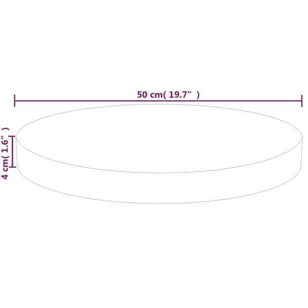 vidaXL rund bordplade Ø50x4 cm rå egetræ