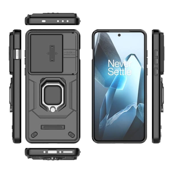 Etui til OnePlus 13, KickStand kameralinse, sort