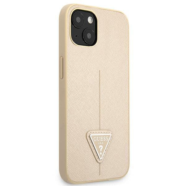 Guess Saffiano Triangle Logo-etui til iPhone 13 mini, Beige