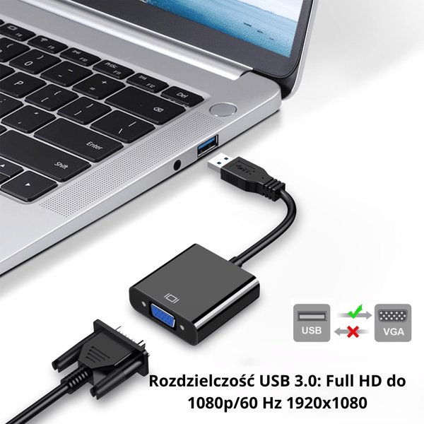 USB 3.0 til VGA 1080p adapter, sort, 0,15m - LogiLink