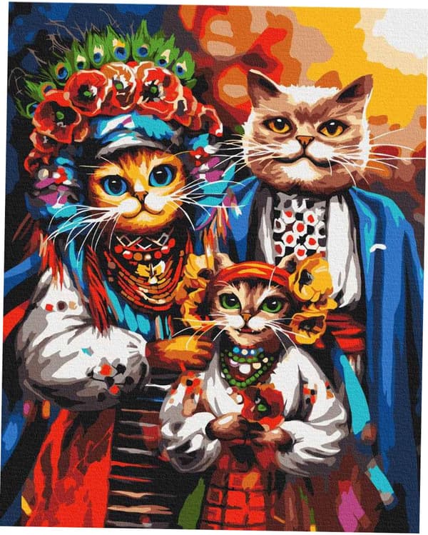 Måla efter siffror. Kattfamilj.