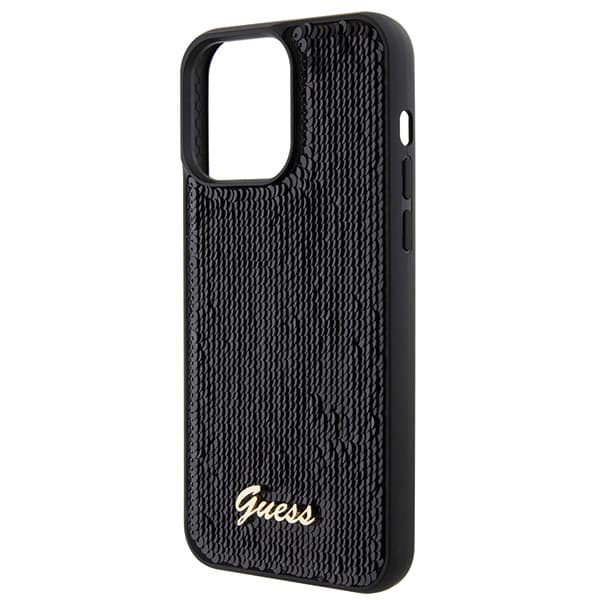 Guess Sequin Script Metallskal till iPhone 15 Pro Max, Svart