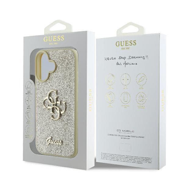 Guess Fixed Glitter Big 4G cover til iPhone 16 Plus, guld