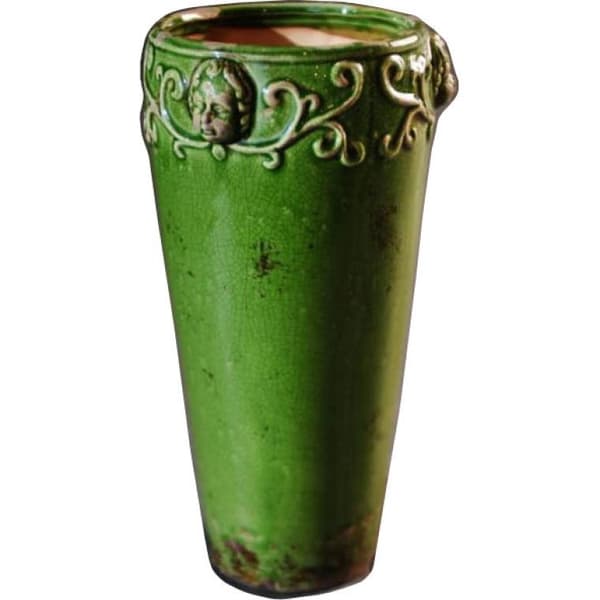 Rustik grøn keramikvase 18x35 cm