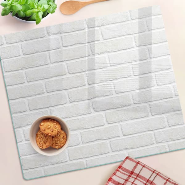 Dekorativ serveringsbricka i glas, tegelvägg, 60x52 cm
