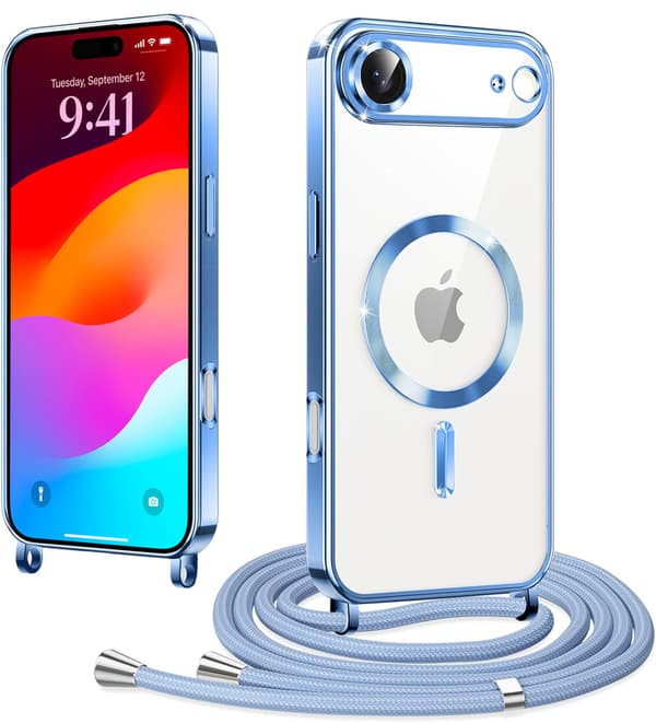 Set med iPhone Air-skal, Electro MagSafe, blå + rem + skärmskydd