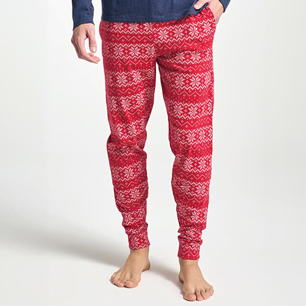 Herrpyjamas med broderi, bekväma sovkläder, blå Herrpyjamas med broderi, bekväma sovkläder, blå