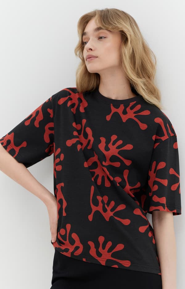 Merceriserad bomulls-T-shirt med tryck XS
