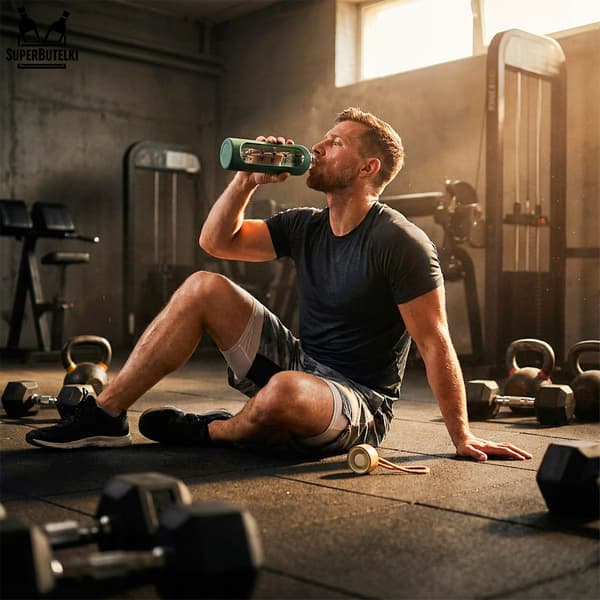Glasvattenflaska 1000 ml med silikonfodral (grön)