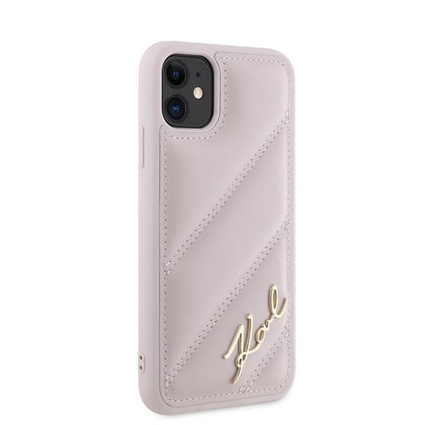 Karl Lagerfeld Diagonal Quilted Script-cover til iPhone 11 / Xr, lyserød