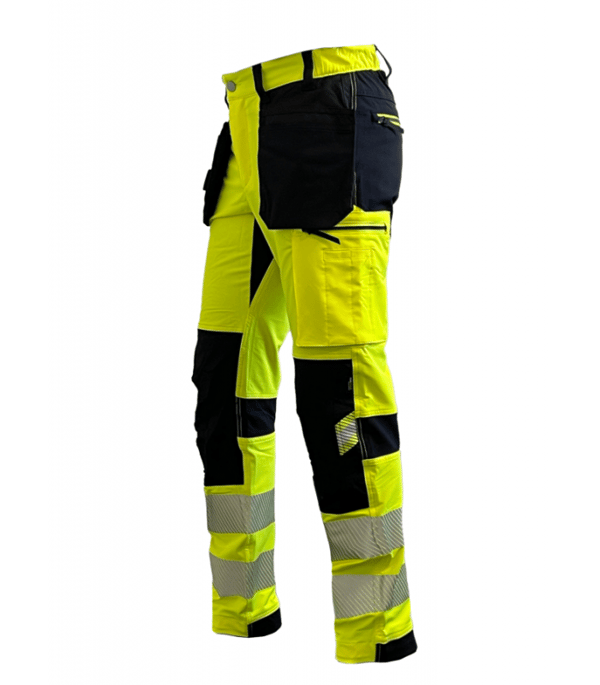 BoSafety TENSION PLUS Reflekterende arbejdsbukser Klasse 2 elastisk materiale 4-vejs stretch gul-sort 64