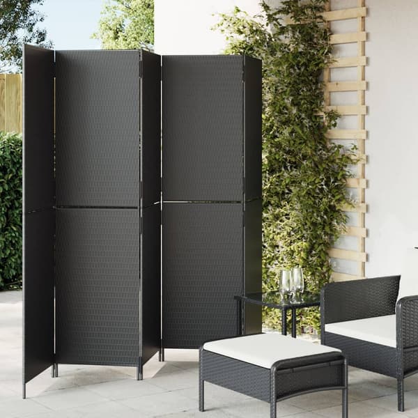 vidaXL 5-panelsskærm, sort, polyrattan