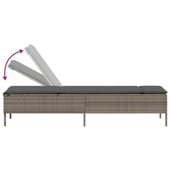 vidaXL liggestol med hynde, grå, polyrattan