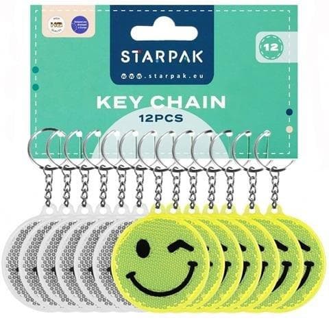 Reflekterende nøglering 7 cm Emot (12 stk.)