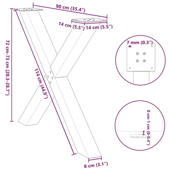 vidaXL spisebordsben, 3 stk., sort, 90x(72-73) cm, stål