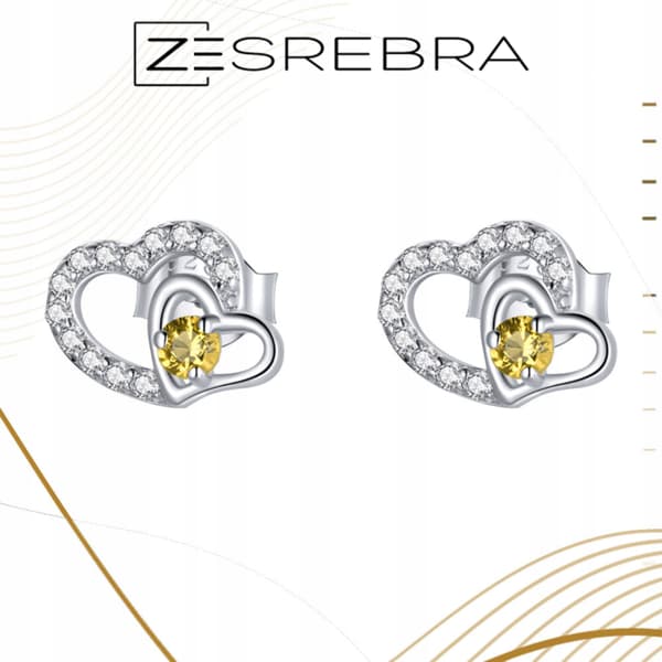Sølv hjerteøreringe med cubic zircons, sølv pr 925, cubic zircons, hjertekrystaller