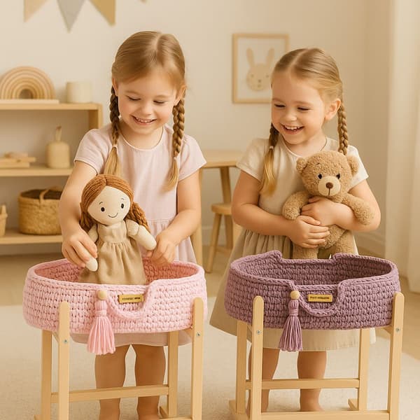 Moses Basket BOHO Bomullsdockbärare med Trävagga - Lavendel