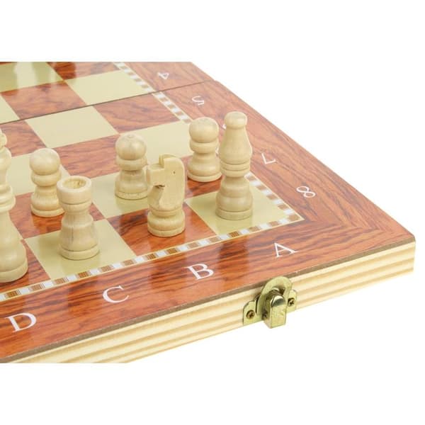 Träschack Dam Backgammon 3-i-1 Brädspel Klassiskt Brädspel
