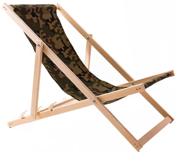 4x Liggestole lavet af træ og camouflagestof