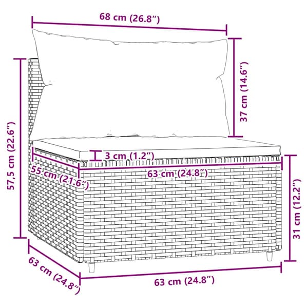 vidaXL sofacenter med hynder sort polyrattan