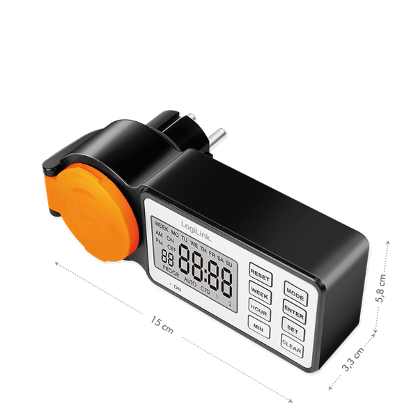 Programmør Ekstern timer LogiLink IP44 LCD 3600 W CEE 7/3 12 programmer