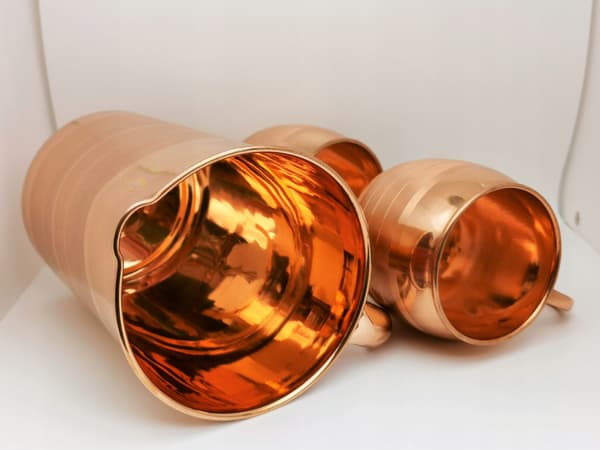 Sæt: Kobberkande 2l + 2 kopper 0,45l striber