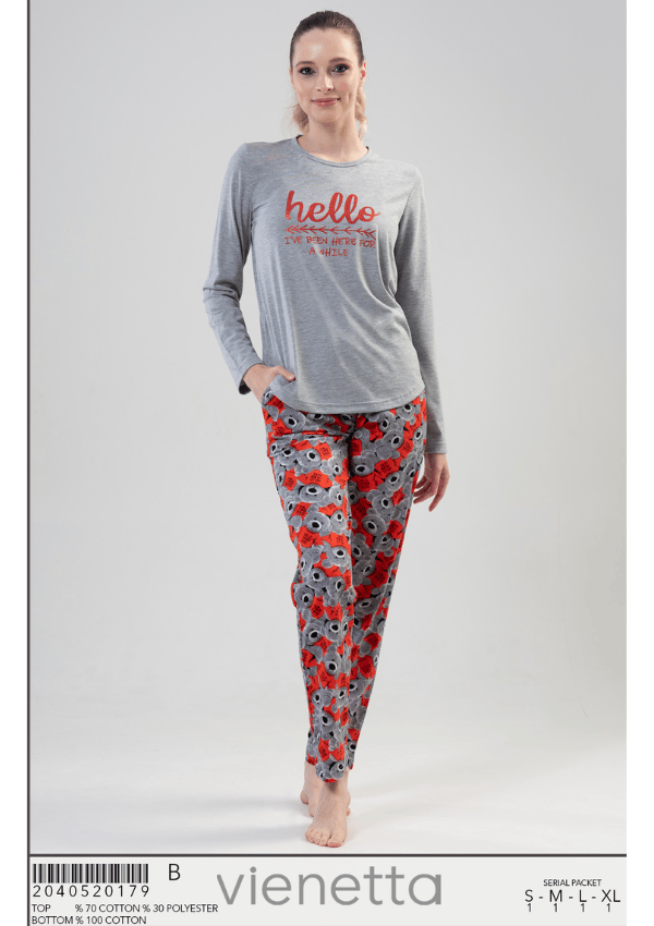 Dampyjamas i bomull, långärmad, XL, Vienetta