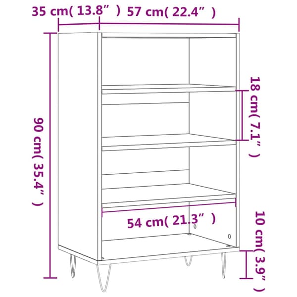 vidaXL skab, sort, 57x35x90 cm, træbaseret materiale